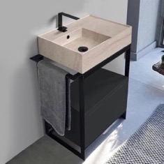 Modern  Console Vanity, Travertine Style Sink, 27 inch